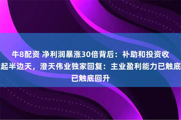 牛8配资 净利润暴涨30倍背后：补助和投资收益撑起半边天，澄天伟业独家回复：主业盈利能力已触底回升