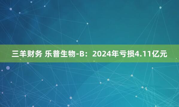 三羊财务 乐普生物-B：2024年亏损4.11亿元